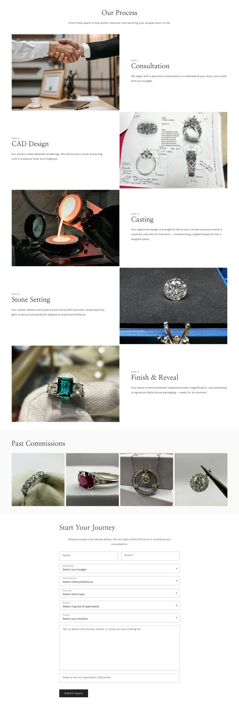 Custom jewelry inquiry page