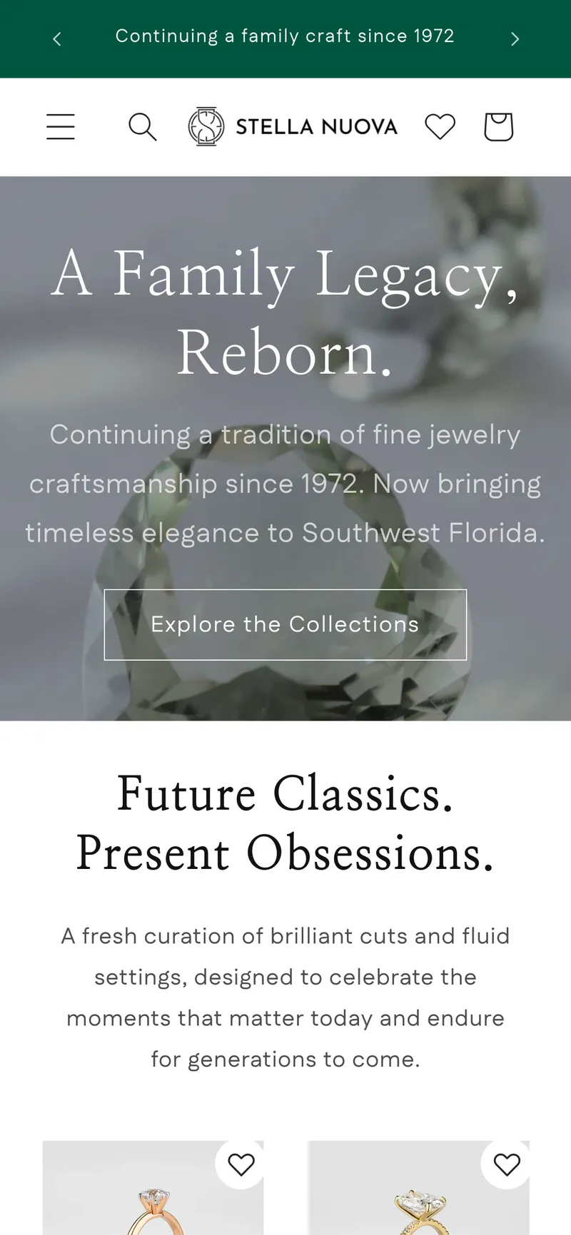 Stella Nuova homepage on mobile