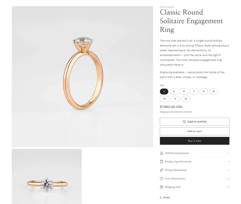 Product page with accordion sections
